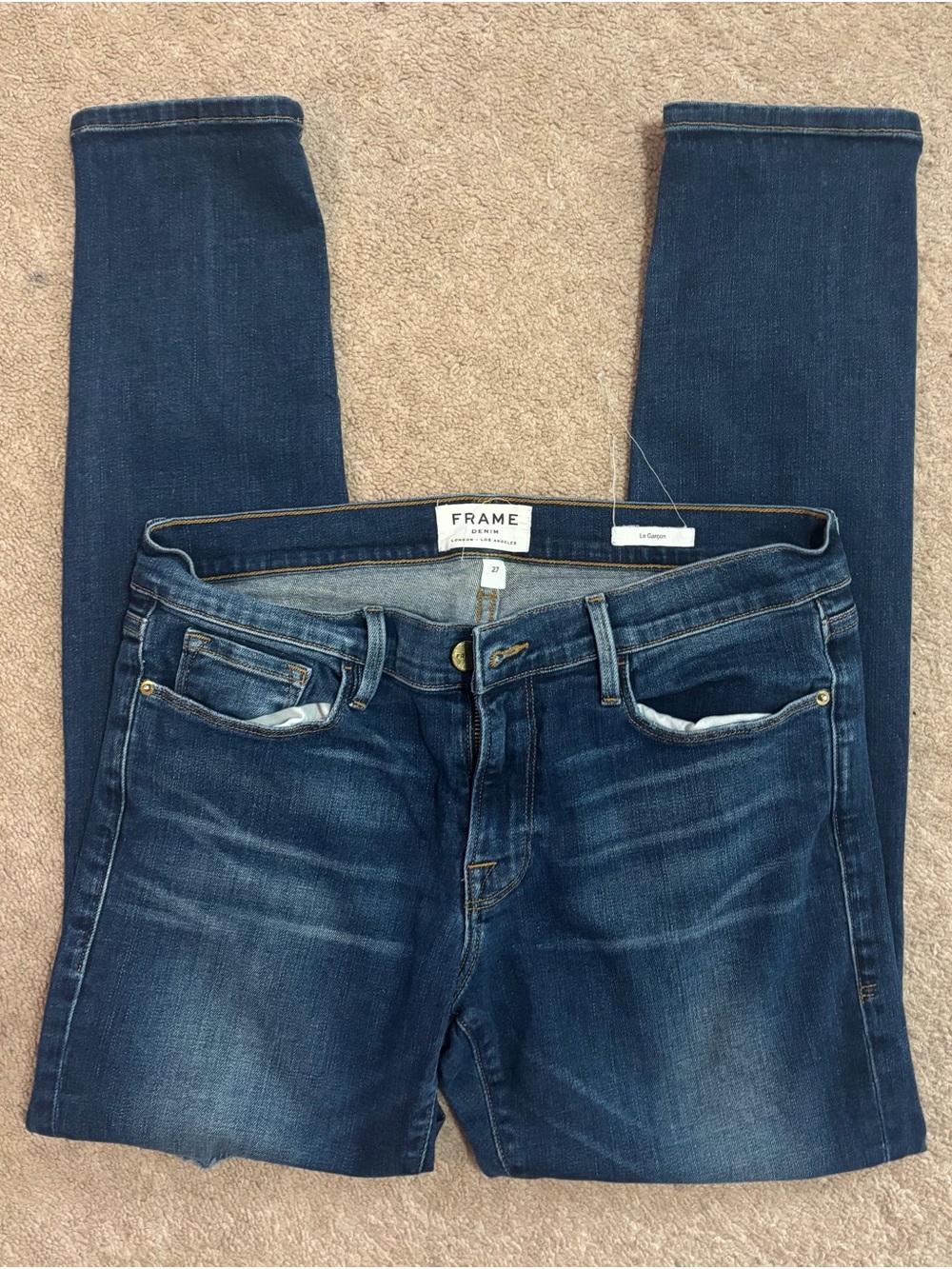 Frame Denim Skinny Jeans in Dark Blue Wash
